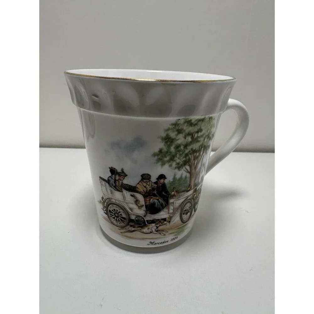 Pair Staffordshire Tea Cups Antique Benz 1898 Daimler 1886 Fine Bone China